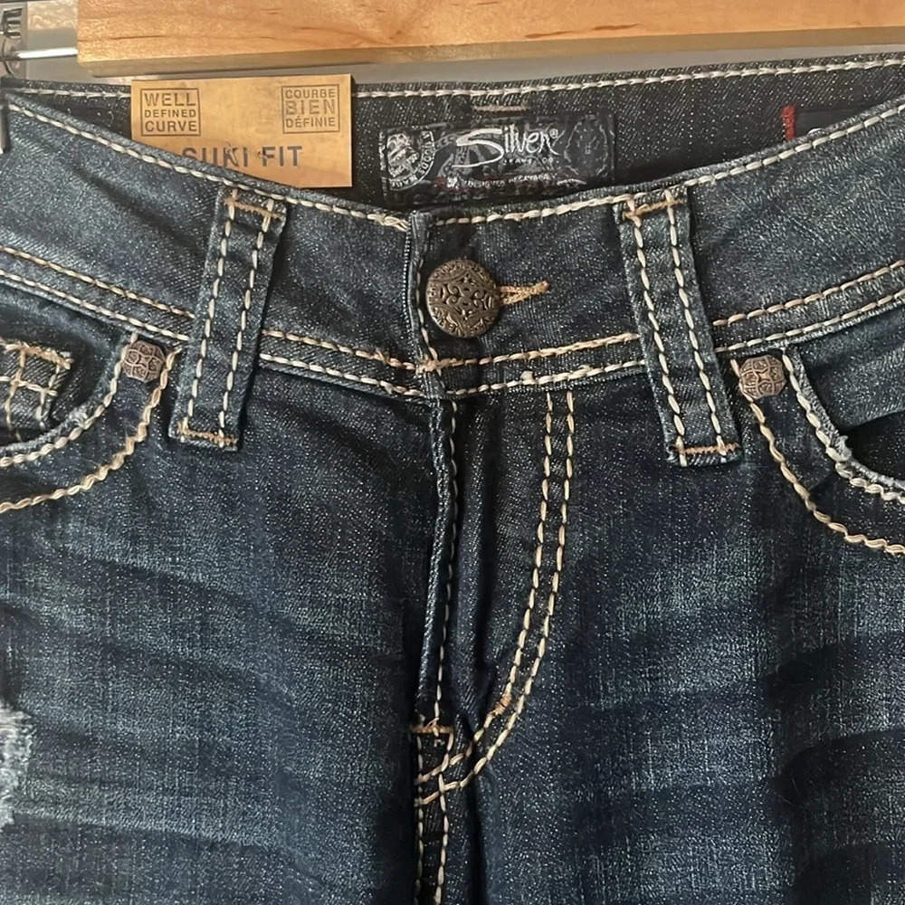 NWT Silver Jeans Co Suki Mid Rise Boot Cut Stretch Sequin Distressed Denim Sz 28 - Picture 5 of 14